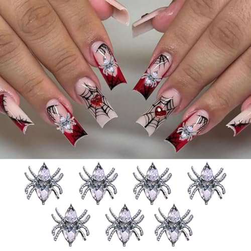 3D Spider Nail Charms White Alloy Rhinestones 20Pcs Halloween Nail Art