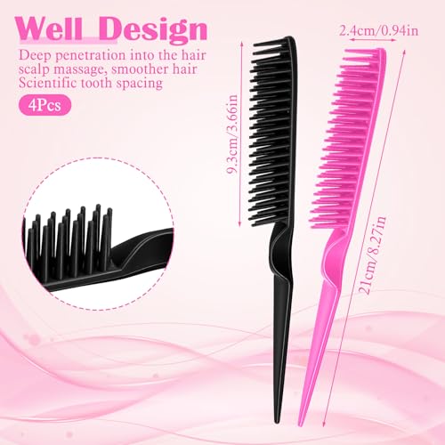 Macuezu 4-Piece 3-Row Curl Defining Comb and Teasing Brush Set