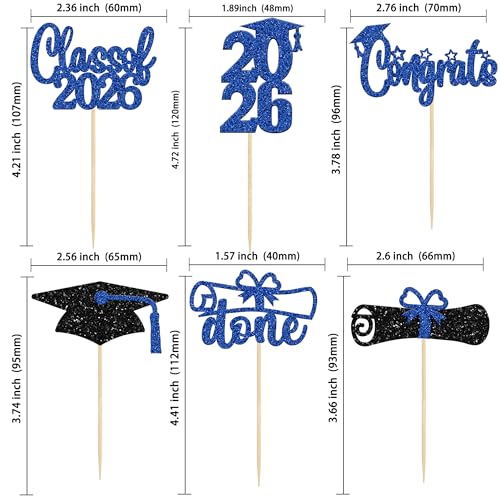24 Pack Graduation Cupcake Toppers - Class of 2026 Glitter Decor