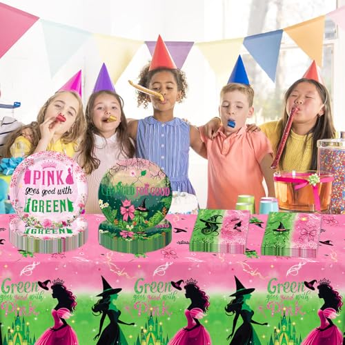 41pcs Witch Party Decorations Set - Pink and Green Birthday Tableware 01