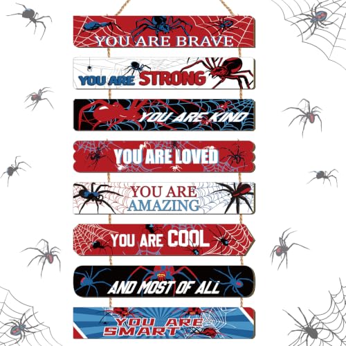 Spider Theme Hanging Wooden Wall Decor for Boys Bedroom
