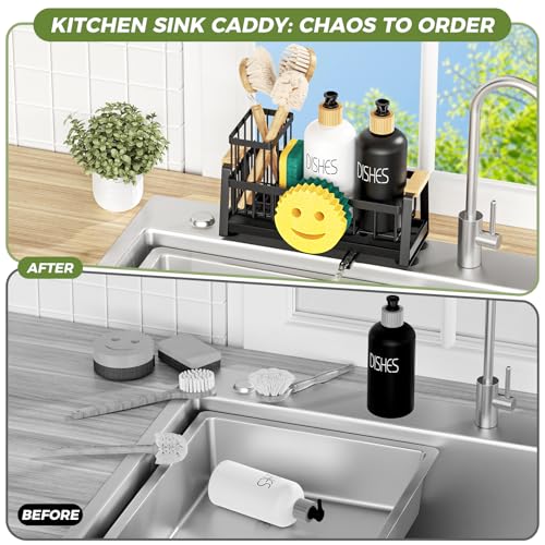 AUMOVAWA Kitchen Sink Caddy Organizer with Dish Brush Holder & Suction Cups