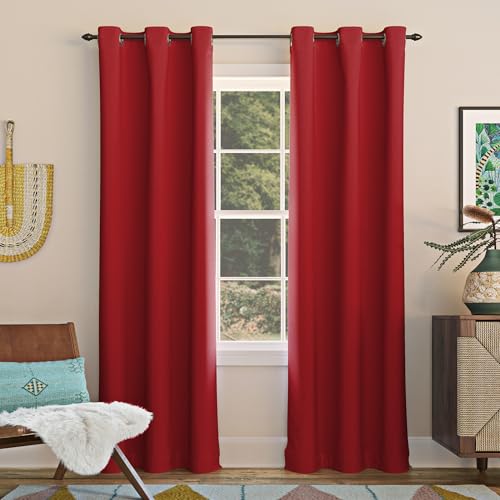 Sun Zero Easton Blackout Grommet Curtain Panel, Red, 40" x 95"