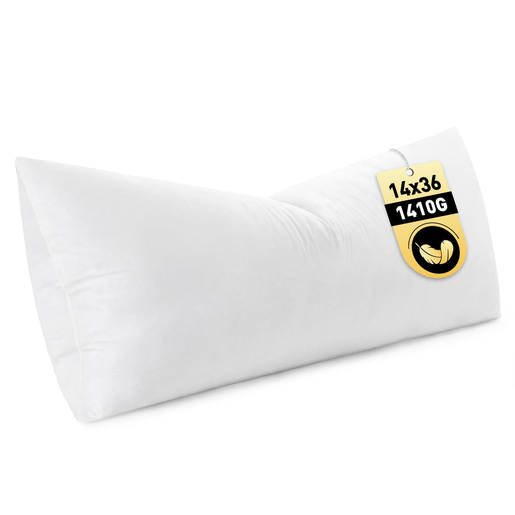 MIULEE 14x36 Inch Down Feather Pillow Insert,Fluffy and Comfy Throw Pillow with Cotton Fabric for Bed Couch and Sofa