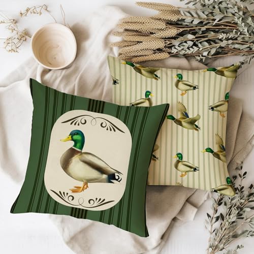 Vintage Mallard Duck Throw Pillow Covers 18x18, Set of 2 - Cotton Linen