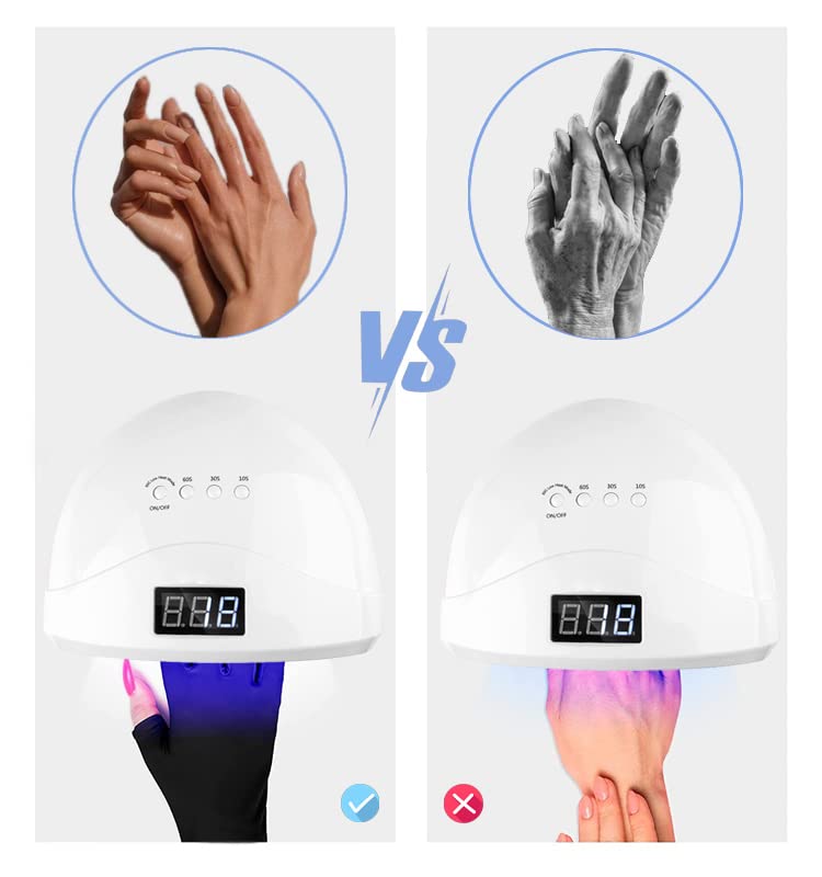 Doubao Anti-UV Gel Nail Lamp Gloves - Fingerless UV Protection Manicure Gloves Black