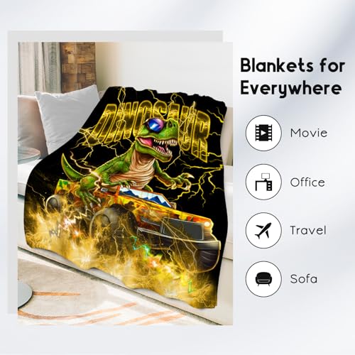 CUSPCOD Dinosaur Throw Blanket for Kids, Soft Yellow Flannel, 40"x50"