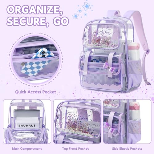 Clear Backpack for Girls - Dreamy Purple Transparent School Bookbag