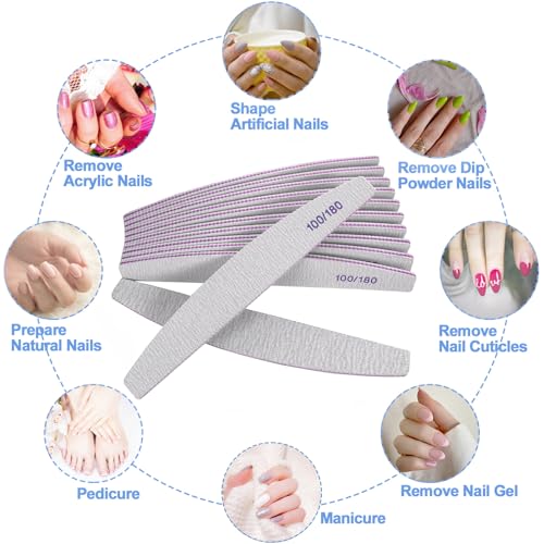 AhaTopia 12 Pcs Nail Files 100/180 Grit Double Sided Emery Boards