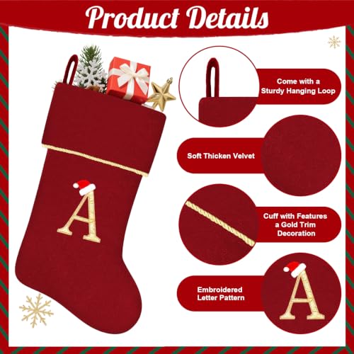 20'' Personalized Purple Velvet Christmas Stocking with Gold Letter P & Santa Hat