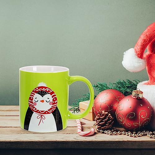 Christmas Ceramic Mug Set 6 Pack - Santa Snowman Reindeer & Penguin 12oz Holiday Coffee Cups