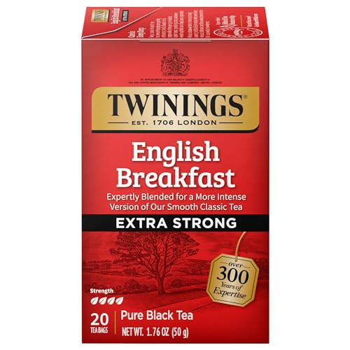 Twinings English Breakfast Extra Strong Black Tea - 20 Individually Wrapped Bags, Robust & Caffeinated