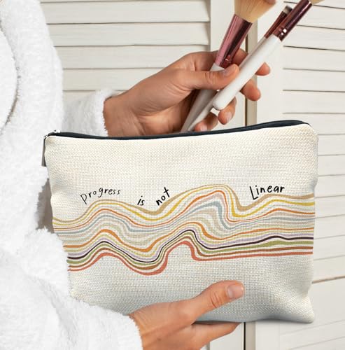 Progress Is Not Linear Linen Makeup Bag Inspirational Travel Pouch