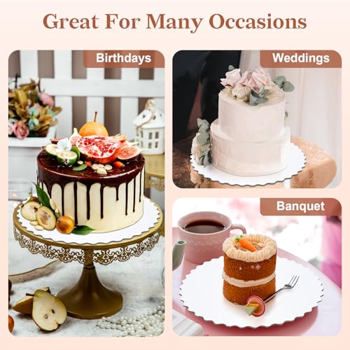 10-Inch White Cake Boards with Scalloped Edges - 10-Pack