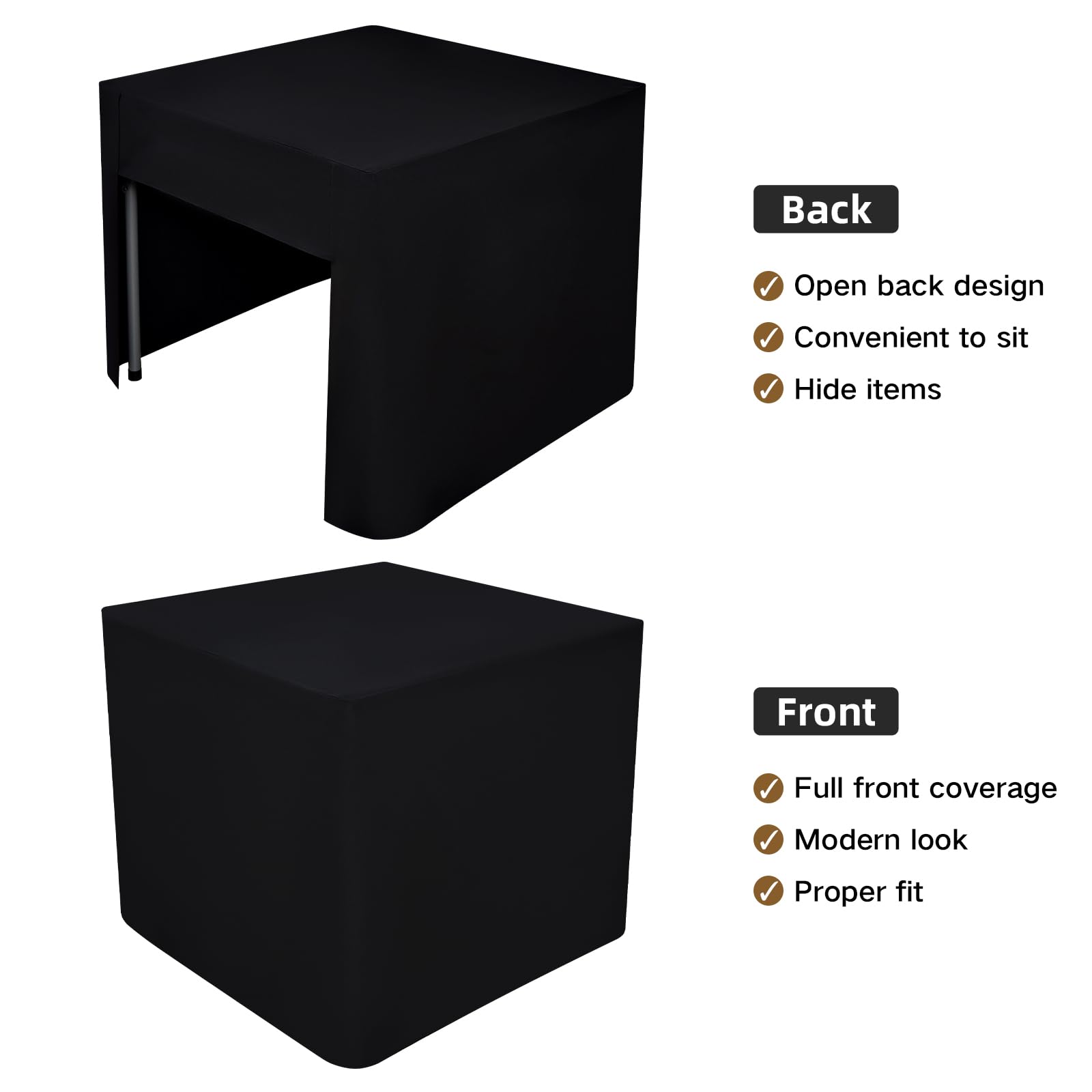 Nacuci 34X34 Inch Black Square Fitted Tablecloth Open Back Fitted Table Cloth Washable Polyester for Folding Table Display Trade Show Party Wedding Banquet Birthday