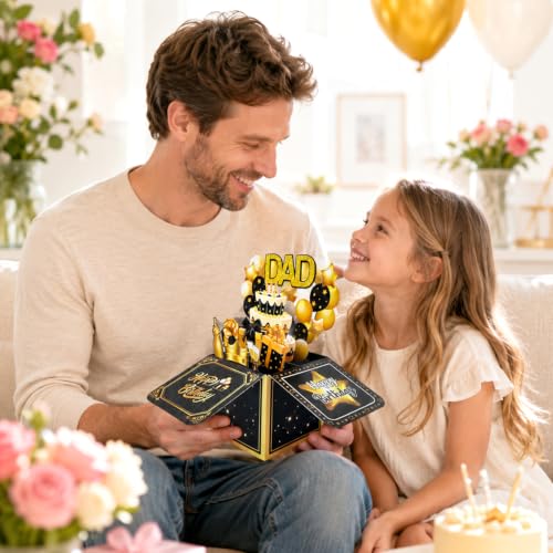 3D Pop Up Birthday Card for Dad - Black Gold Design with Envelope