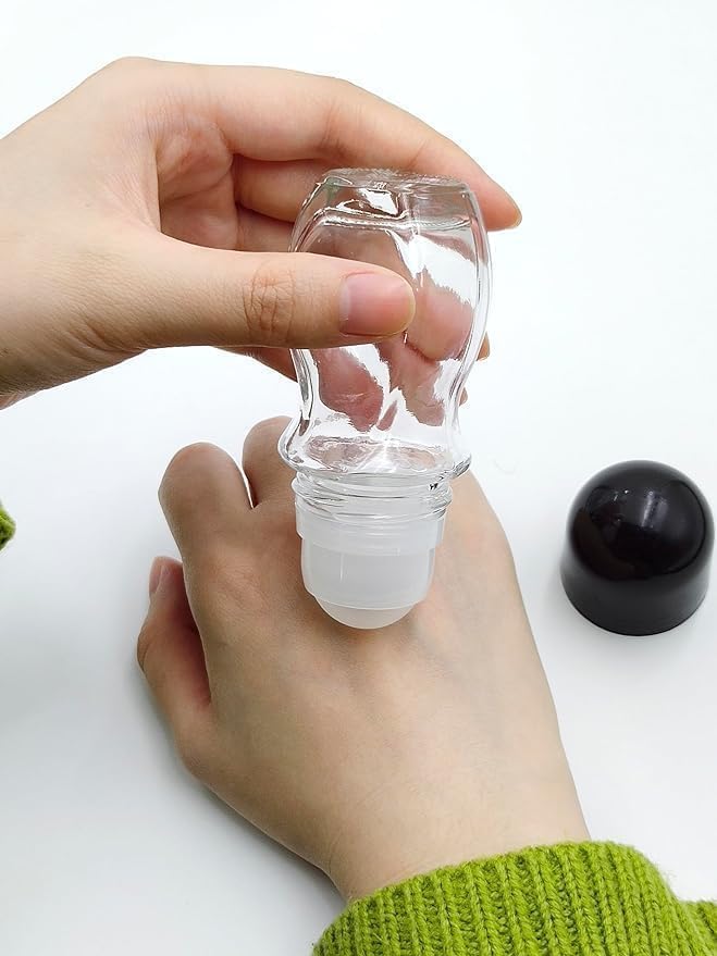 Clear Glass Roller Bottles 10ml with Plastic Ball - 2 Pack Refillable Travel Containers for Essential Oils and Perfumes