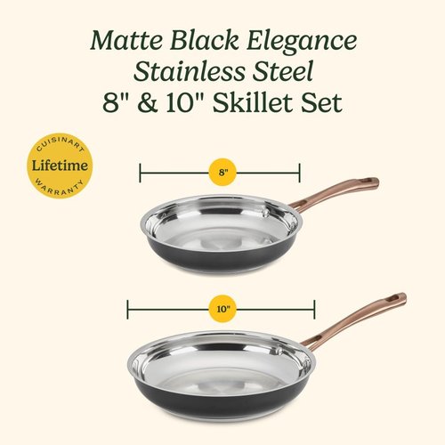 Cuisinart 2-Piece Matte Black Elegance Skillet Set, Includes 8" and 10" Skillets
