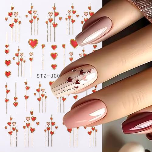 Valentines Nail Stickers 6 Sheets Self-Adhesive Red Heart Decals