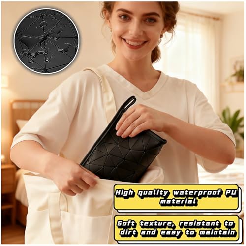 Btolin Waterproof Geometric Leather Cosmetic & Period Pouch Bag