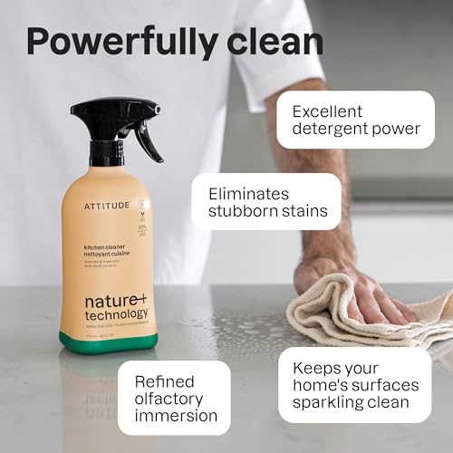 ATTITUDE Kitchen Cleaner Spray, EWG Verified, 26 Fl Oz - Plant-Based & Vegan