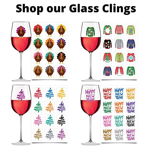 New Year Wine Glass Markers 12pc Reusable Vinyl Drink Decals - Balloons Variation