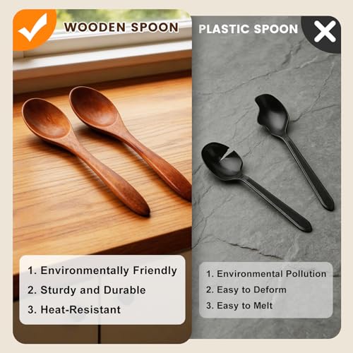 PAGWS 7-Piece Small Wooden Spoon Set - 5.7-Inch Natural Hardwood Utensils