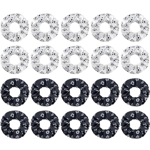 Jaarssho Black & White Soccer Hair Ties - 20 Pcs Elastic Sports Hair Accessories for Girls and Women