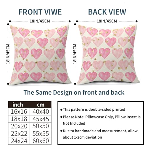 Valentine's Day Decorative Pillow Covers - Set of 2, 18x18 Inch Pink Heart with Golden Polka Dots