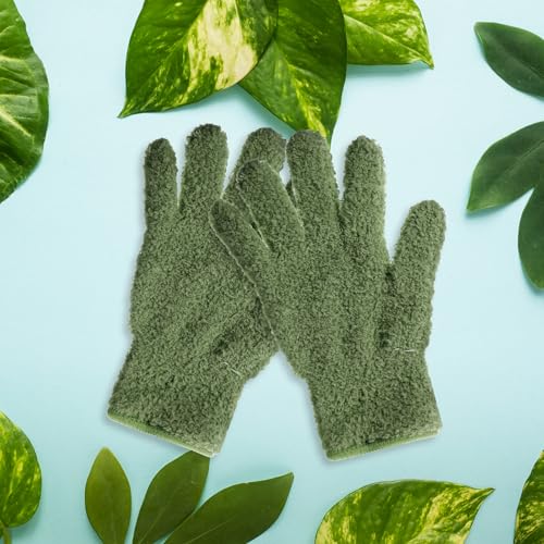Dark Green Microfiber Dusting Gloves for Houseplants - 2 Pack