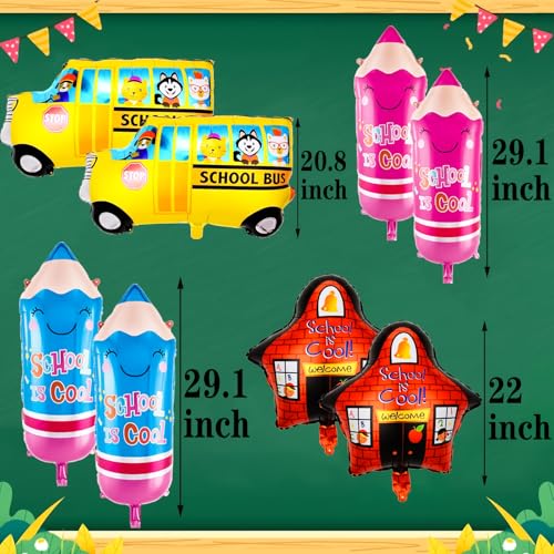 8 PCS Back to School Balloons Set - School Bus & Pencil Foil Decorations
