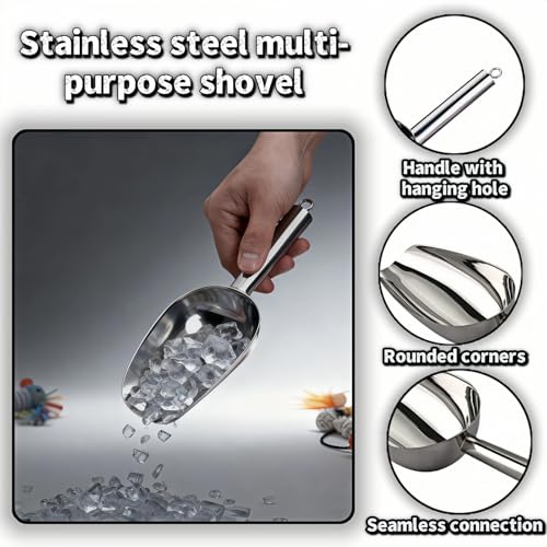 6 oz Stainless Steel Ice Scoop - Heavy Duty Kitchen and Bar Utility Tool
