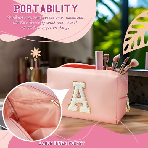 WEMVP Personalized Initial Makeup Bag with Handle Pink
