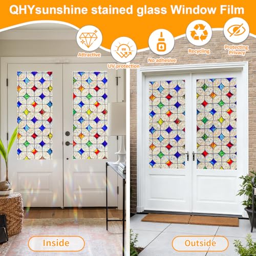 Rainbow Mosaic Stained Glass Window Film - 17.5 x 78.7 in Privacy Film