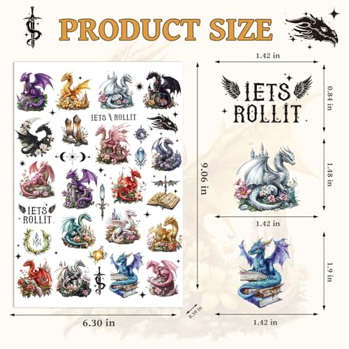 INCOK Magic Dragon Temporary Tattoos - 8 Sheets & 200+ Party Favors