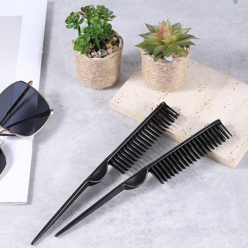 3 Row Hair Comb Set with Rat Tail Handle, Black Detangling Brush, 2PCS