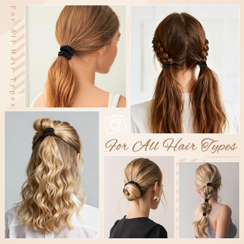 WantGor Hair Ties 10-Pack Black Elastic Ponytail Holders for Thick and Thin Hair
