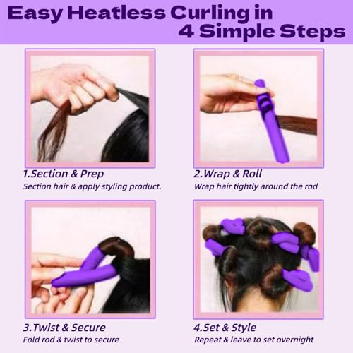 Flexible Foam Hair Rollers 10pcs No Heat Soft Twist Curlers Purple