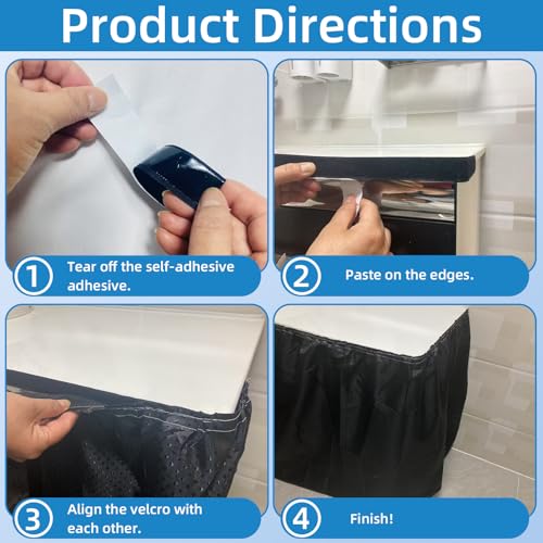 Black Waterproof Fabric Sink Skirt with Diamond Stitch Design - 55 x 32 Inches