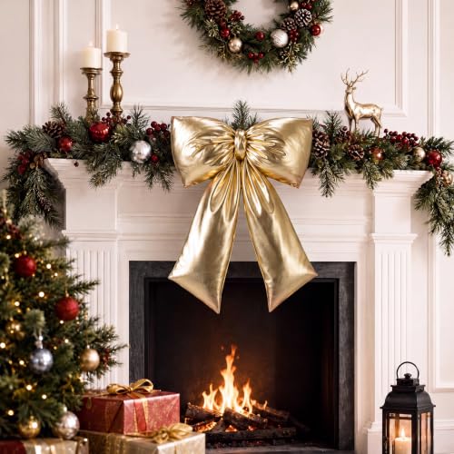 Giant Christmas Bow Tree Topper - 20 Inch Gold Holiday Decor