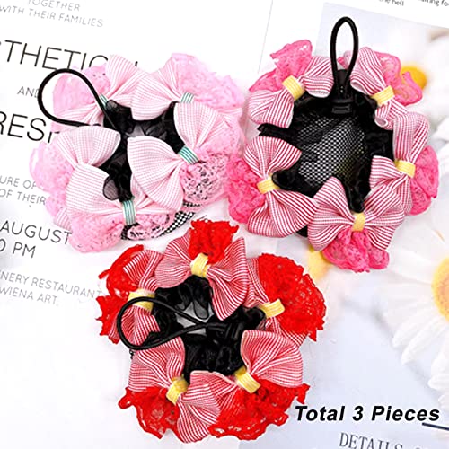 3Pcs Girls Floral Hair Net Bun Covers Small Snood for Dance and Skating
