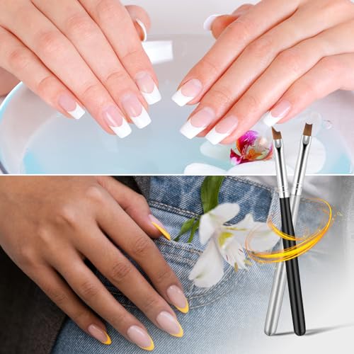 Trinkrittey French Tip Nail Brush Set - 6 Pcs Oblique & Moon Shape Manicure Brushes