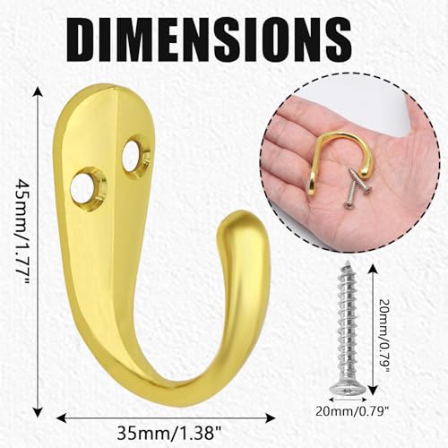 Bonsicoky Wall Mounted Coat Hooks - 10 Pcs Gold Zinc Alloy Hangers
