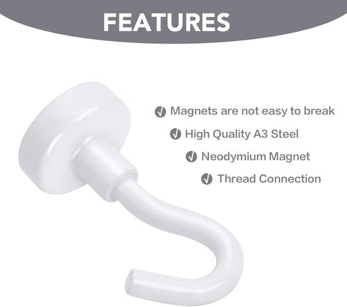 E BAVITE Magnetic Hooks - Heavy Duty 30lbs+ Magnet Hooks for Home & Kitchen | 20 Pack (White)