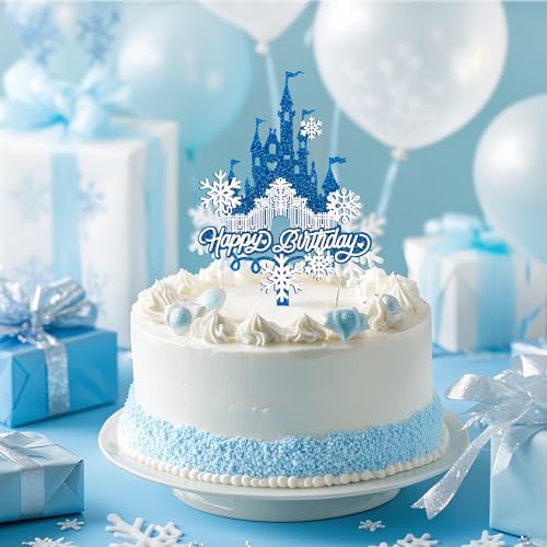 Acrylic Glitter Snowflake Castle Cake Topper - Happy Birthday Decoration
