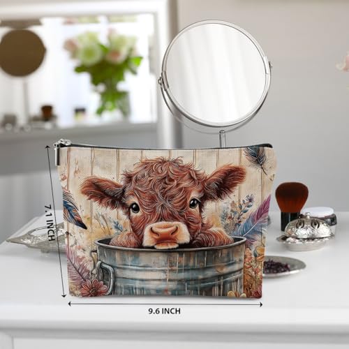 Cow Floral Makeup Bag Western Ranch Toiletry Pouch Travel Storage