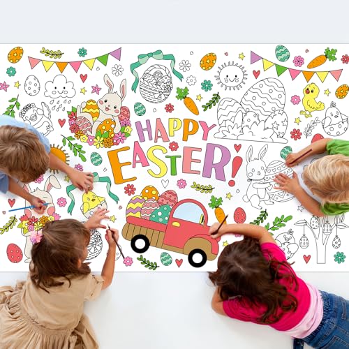 Giant Easter Coloring Poster & Tablecloth - 53x33 Inch Jumbo DIY Banner