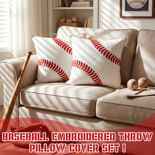 Breling Baseball Themed Throw Pillow Covers - 18x18 Inch Plush Set