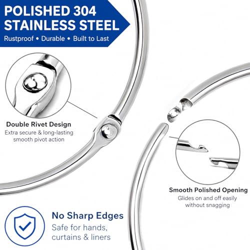 12 Pack Rustproof 304 Stainless Steel Shower Curtain Rings - 2.3 Inch