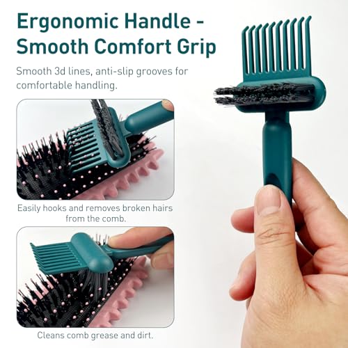 Jaasuee 2-in-1 Hair Brush Cleaning Tool, Green Hairbrush Cleaner Rake